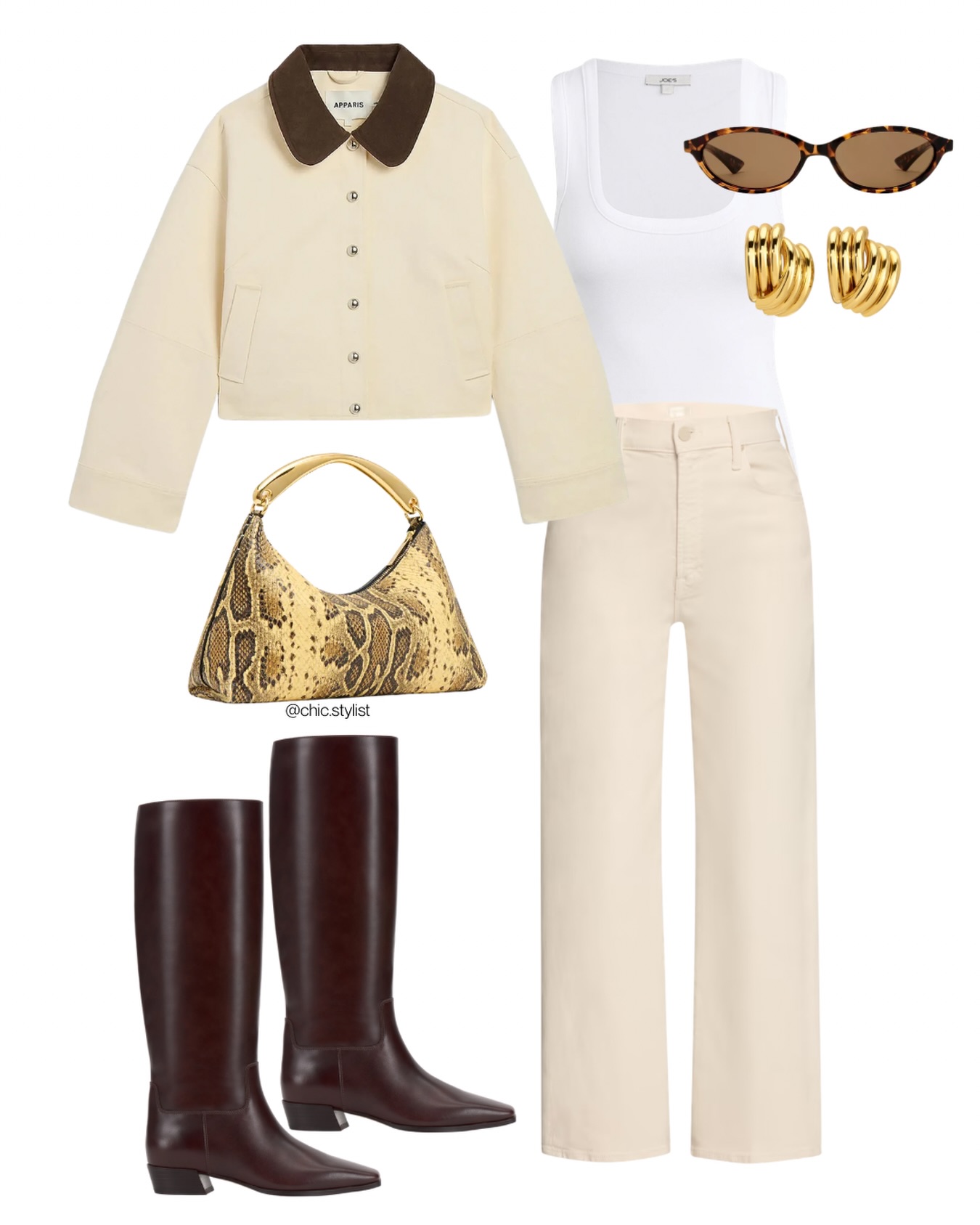 Cream and Chocolate Brown: A Light Jacket with Tall Boots
