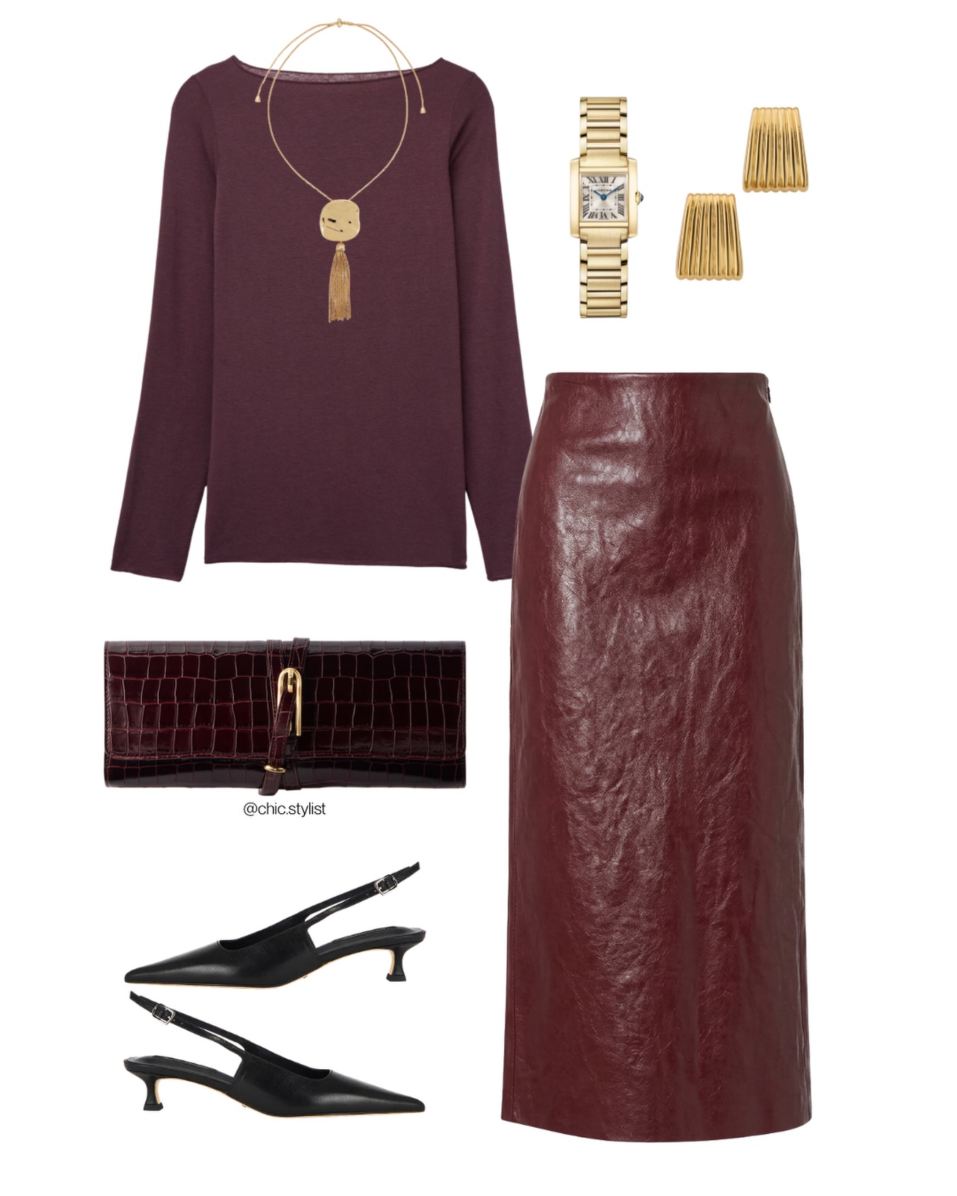 Burgundy and Black: A Rich Color Story with a Long Skirt