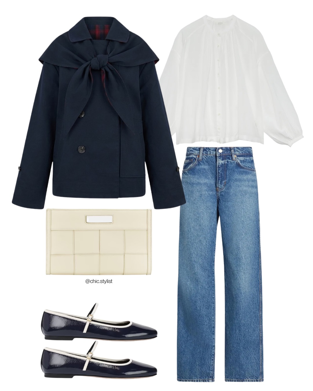A Navy Cape-Style Coat with Denim: Classic Layers and a Modern Flat